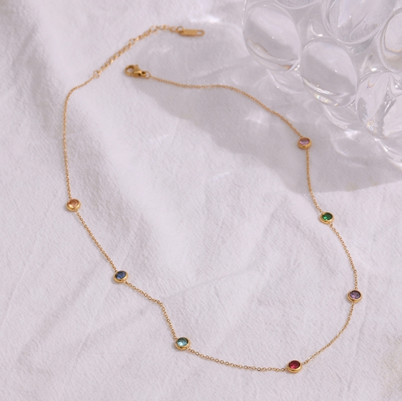 Delicate Colourful CZ Collar Necklace - Picture 5 of 8